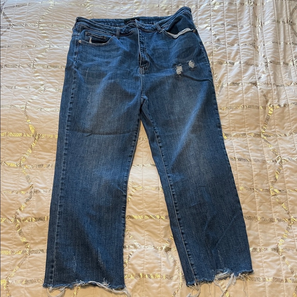 Distressed Blue Straight Leg Jeans